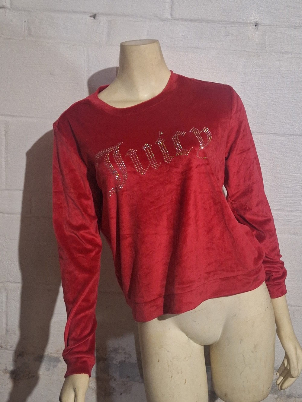 Juicy Couture Red Velour Rhinestone Logo Sweatshirt